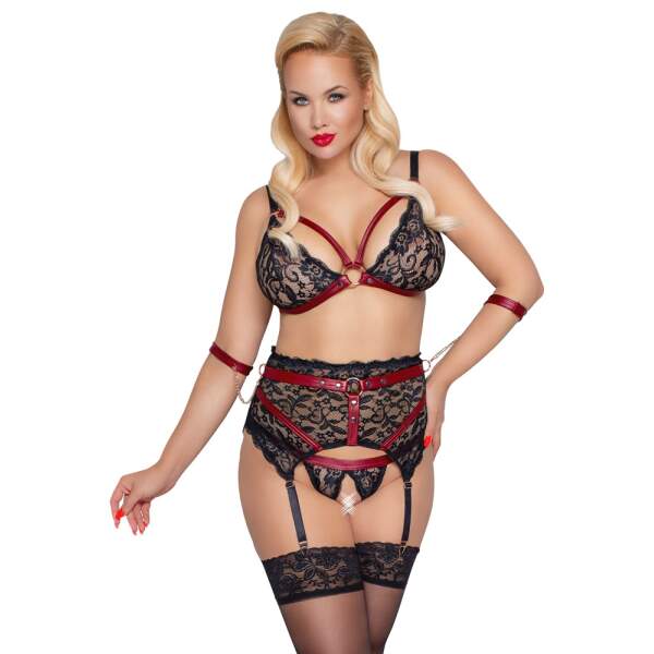 Cottelli Collection - Jarretel Set Curves- Kant - Rood - Zwart - Afbeelding 2