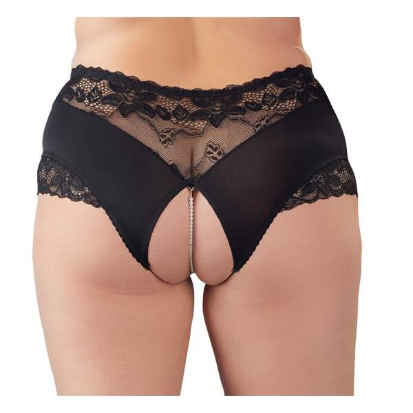 Cottelli Collection - Open Kruis Slip - Parels - Kant - Zwart - Afbeelding 4
