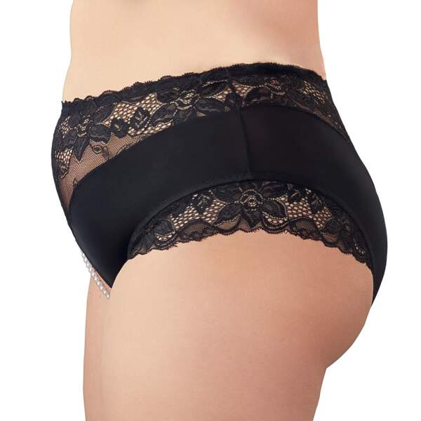 Cottelli Collection - Open Kruis Slip - Parels - Kant - Zwart - Afbeelding 5