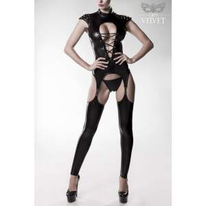 Grey Velvet - Erotic Corset Set - 3-delig - PU-Leer - Vetersluiting - Zwart