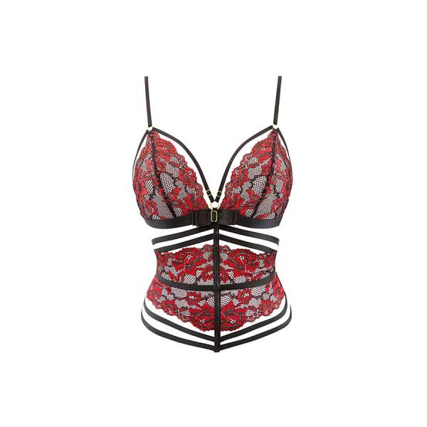 Axami - Sensual Paradise - Bralette met Tailleband - Kant - Rood - Zwart - Afbeelding 4