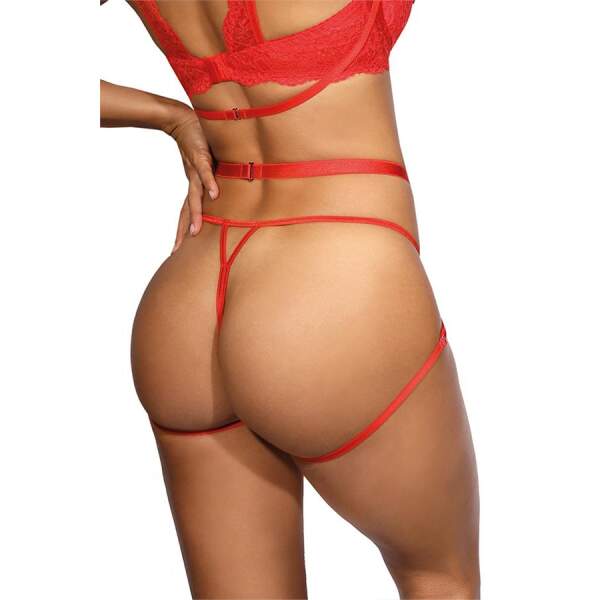 Axami - Love Cave - Open Kruis String - Kant  - Rood - Afbeelding 2