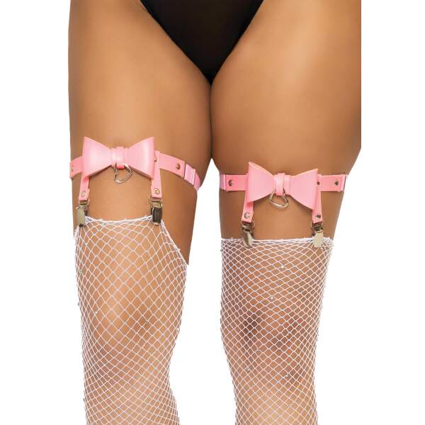 Leg Avenue - Kousenband - Strikjes - PU-Leer - Roze - Afbeelding 2