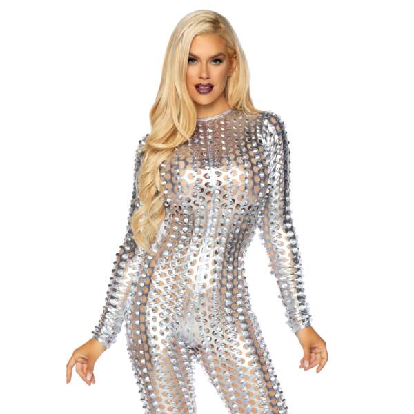 Leg Avenue - Catsuit Lasercut - Metallic - Zilver - Afbeelding 2