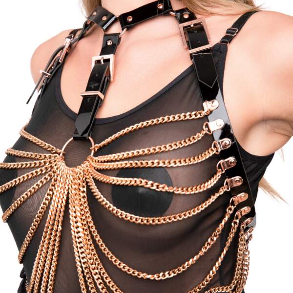 Kinky Diva - Multi Chain Top - Rose Gouden Kettingen - Lak - Zwart - Afbeelding 3
