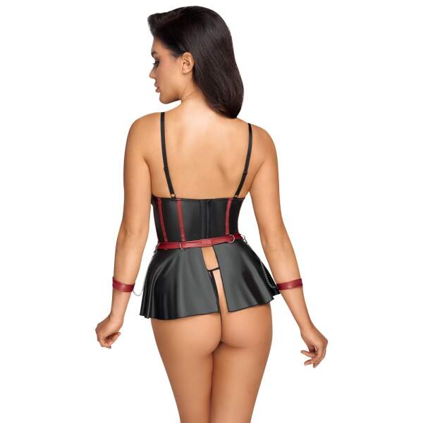 Cottelli Collection - Bondage Corset Jurkje - Halve Cup - Rokje - String - Wetlook - Zwart - Afbeelding 5