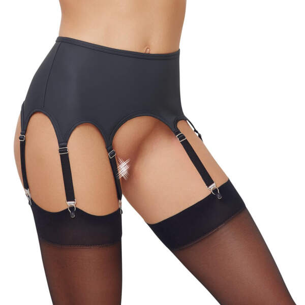 Cottelli Collection - Jarretelles Gordel - Neopreen Look - Wetlook -Zwart - Afbeelding 4