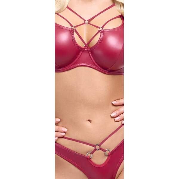 Cottelli Collection - Cross - Lingerie Set - BH met String - Wetlook - Rood - Afbeelding 2