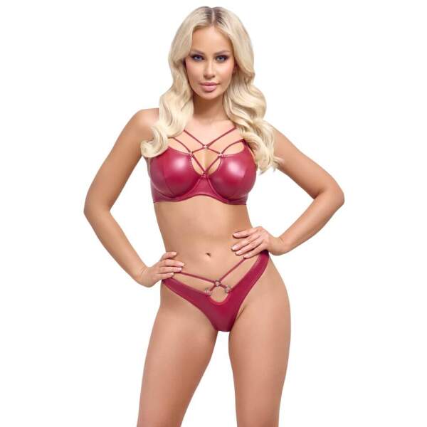 Cottelli Collection - Cross - Lingerie Set - BH met String - Wetlook - Rood