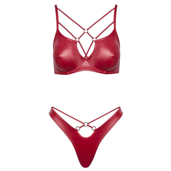 Cottelli Collection - Cross - Lingerie Set - BH met String - Wetlook - Rood - Afbeelding 5