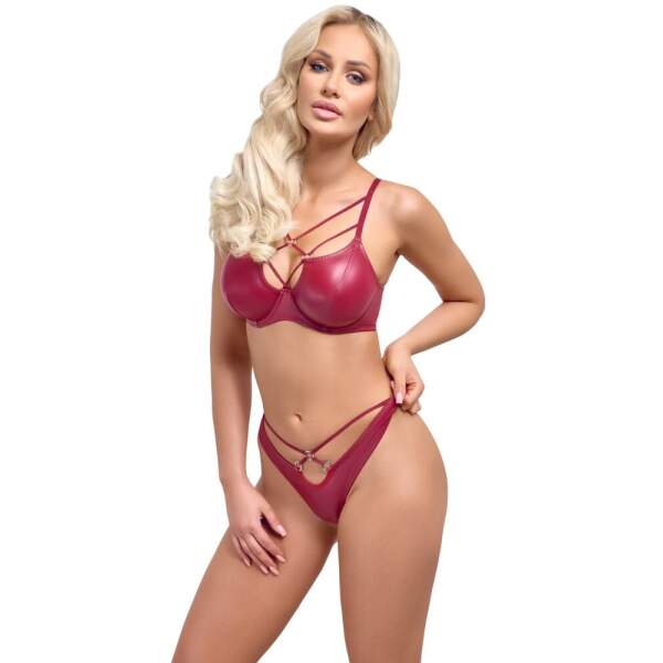 Cottelli Collection - Cross - Lingerie Set - BH met String - Wetlook - Rood - Afbeelding 3