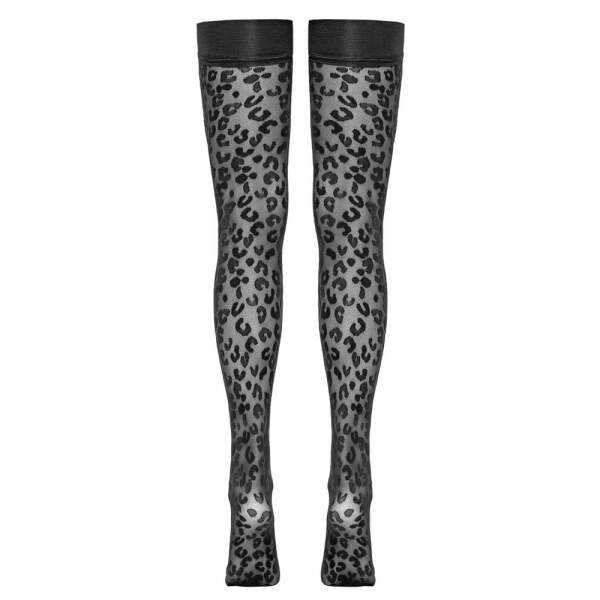 Cottelli Collection - Hold-up Kousen - Panter - Brede Boord - Zwart - Afbeelding 5