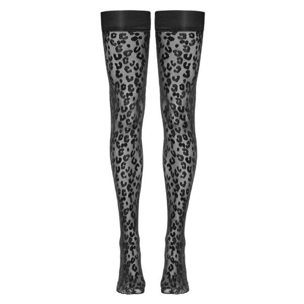 Cottelli Collection - Hold-up Kousen - Panter - Brede Boord - Zwart - Afbeelding 4