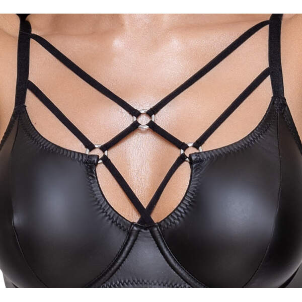 Cottelli Collection - Cross - Lingerie Set - BH met String - Wetlook - Zwart - Afbeelding 3