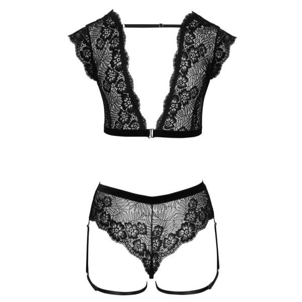 Cottelli Collection - Lingerie Set - Open Kruis - Beenstraps - Kant - Zwart - Afbeelding 5