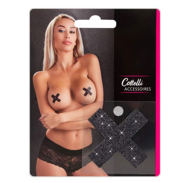 Cottelli - Tepelplakkers - Cross - Glitter - Zwart - Afbeelding 2