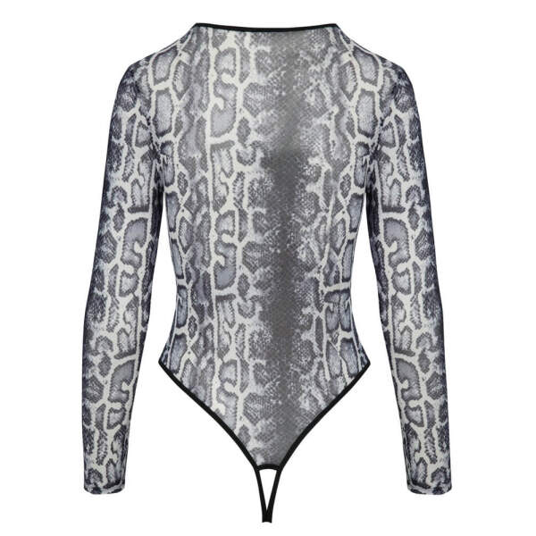 Cottelli Collection - Stringbody - Lange Mouwen - Open Kruis - Gaas - Snakeprint - Afbeelding 4