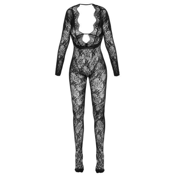 Cottelli Collection - Fantasy - Bodystocking - Open Kruis - Kant - Zwart - Afbeelding 5