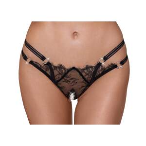 Cottelli Collection - String - Open Kruis - Dubbele Straps - Strass - Kant - Zwart