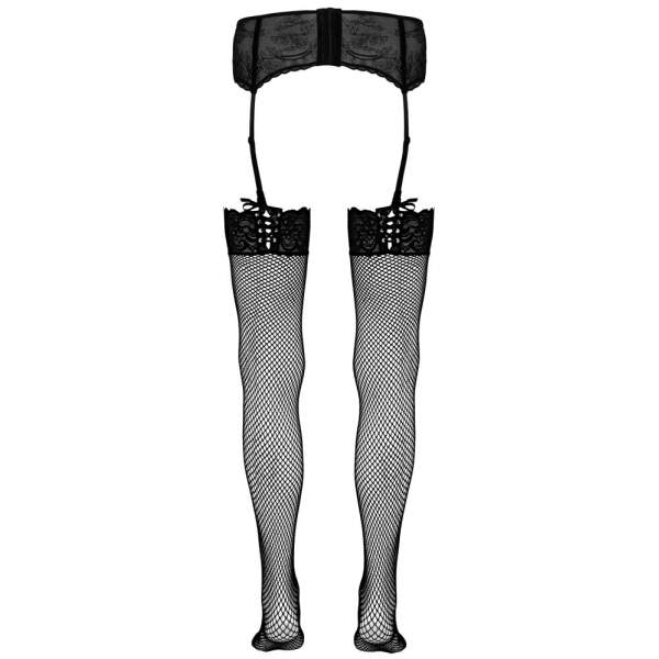 Cottelli Collection - Stockings - Kousen - Brede Rand met Vetertje - Visnet - Zwart - Afbeelding 4