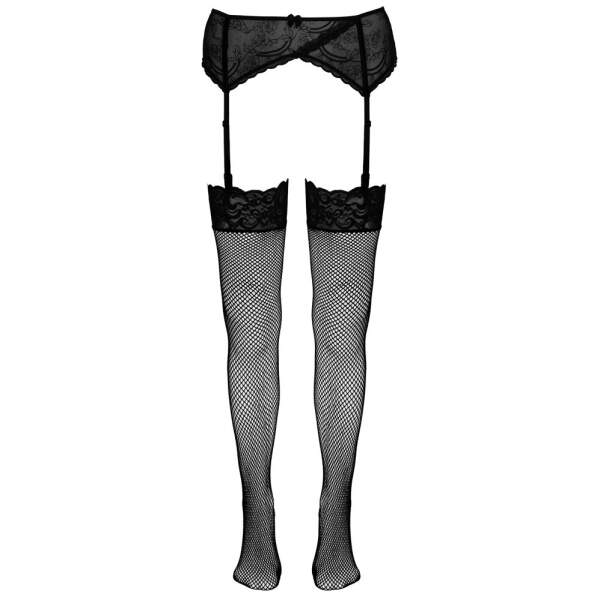 Cottelli Collection - Stockings - Kousen - Brede Rand met Vetertje - Visnet - Zwart - Afbeelding 3