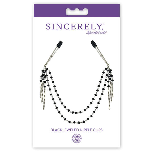 Sportsheets - Verstelbare Tepelklemmen met Ketting - BDSM - Zirkonia - Zwart - Afbeelding 2