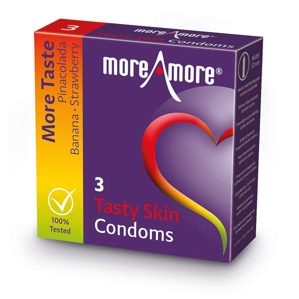 MoreAmore - Tasty Skin - Condooms - Met Smaakje - Pinacolada - Banaan - Aardbeien - Afbeelding 2