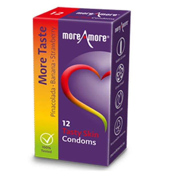 MoreAmore - Tasty Skin - Condooms - Met Smaakje - Pinacolada - Banaan - Aardbeien - Afbeelding 3