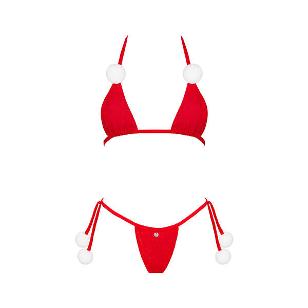 Obsessive - Kerst Setje - Mini String en BH - Witte Bolletjes - Gaas - Rood - Afbeelding 5