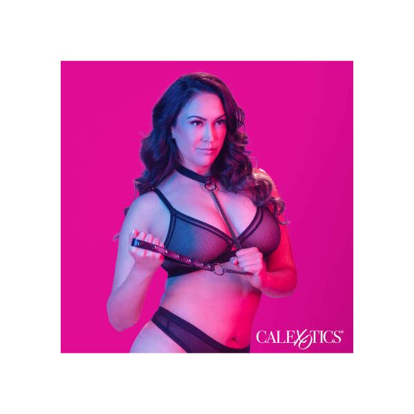 CalExotics - Euphoria - Chain Harnas - Collar & Leash - Metaal - PU-leer - Zwart Plus Size - Afbeelding 3