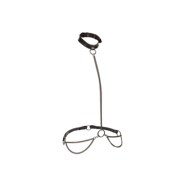 CalExotics - Euphoria - Chain Harnas - Collar & Leash - Metaal - PU-leer - Zwart Plus Size - Afbeelding 2