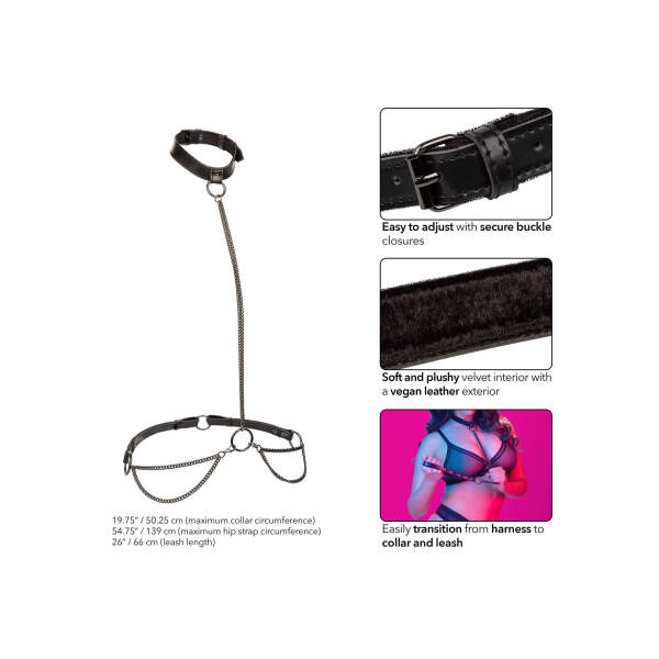 CalExotics - Euphoria - Chain Harnas - Collar & Leash - Metaal - PU-leer - Zwart Plus Size - Afbeelding 4