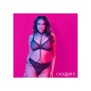 CalExotics - Euphoria - Chain Harnas - Collar & Leash - Metaal - PU-leer - Zwart Plus Size