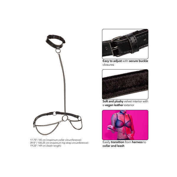 CalExotics - Euphoria - Chain Harnas - Collar & Leash - Metaal - PU-leer - Zwart - Afbeelding 4