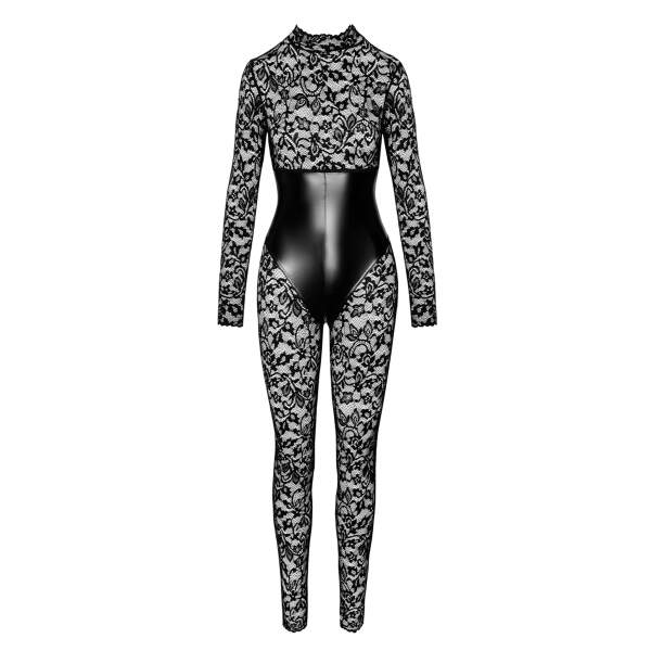 Noir Handmade - F299 Enigma - Catsuit - Lange Mouwen - Kant - Wetlook - Zwart - Afbeelding 5
