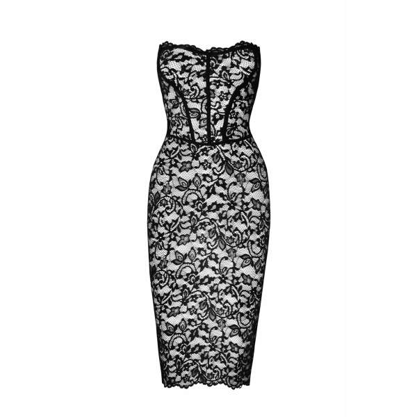 Noir Handmade - F301 Catalyst - Midi Jurk - Strapless - Kant - Zwart - Afbeelding 5