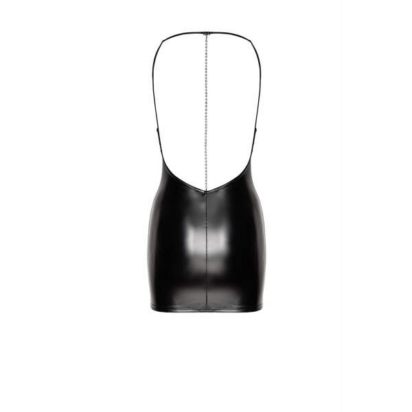Noir Handmade - F307 Mirage - Mini Jurk - Open Rug - Strass - Wetlook - Zwart - Afbeelding 5