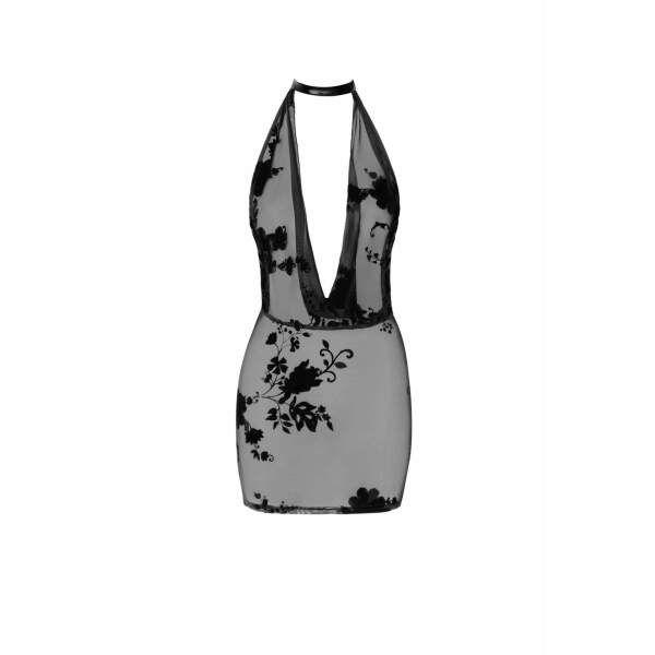 Noir Handmade - F313 Mythos - Mini Jurk - Strass - Gaas - Flockprint - Zwart - Afbeelding 5