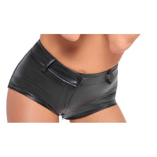 Noir Handmade - F318 Wild - Short - Hoge Taille - Croco - Wetlook - Zwart - Afbeelding 4