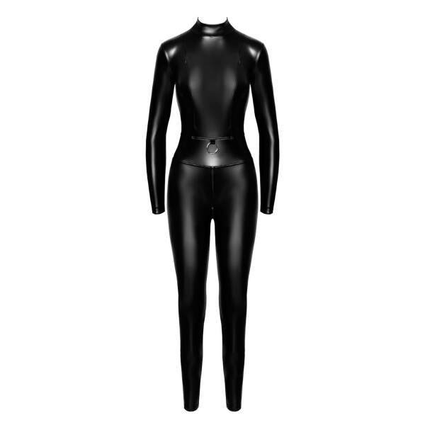 Noir Handmade - F319 Caged - Catsuit - Ritsen over Borst - Lange Mouw - Wetlook - Zwart - Afbeelding 5