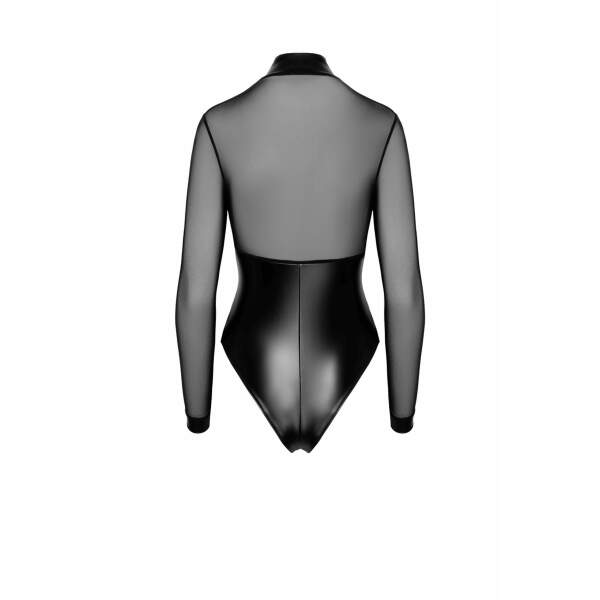 Noir Handmade - F321 Edge - Stringbody - Ringen - Lange Mouwen - Wetlook - Gaas - Zwart - Afbeelding 6