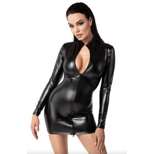 Noir Handmade - F330 Chimera - Mini Jurk - Wetlook - Zwart
