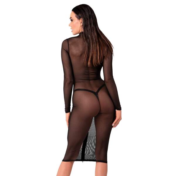 Noir Handmade - F347 - Ecstasy - Midi Jurk - Rits - Gaas - Zwart - Afbeelding 2