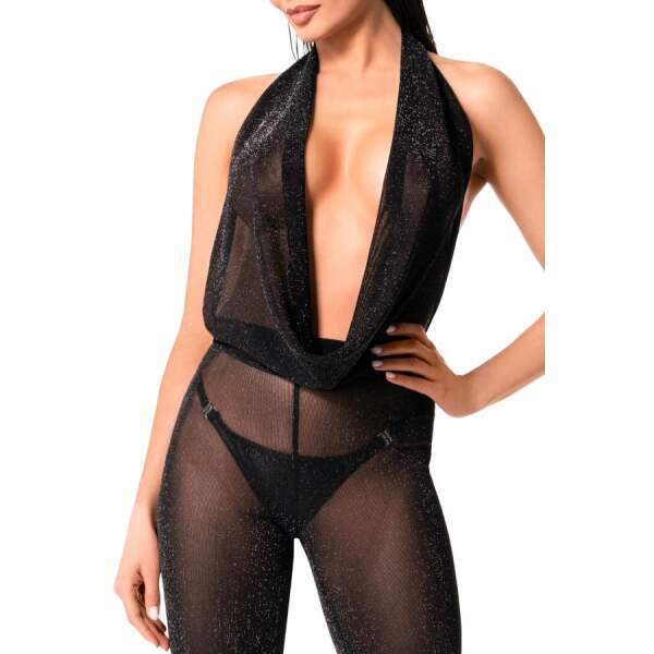 Noir Handmade - F350 Luminara - Jumpsuit - Waterval - Glitters - Lurex - Zwart - Afbeelding 3