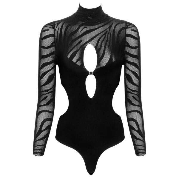 Cottelli Collection - Fantasy - Stringbody - Lange Mouw - Tijger - Zwart - Afbeelding 5
