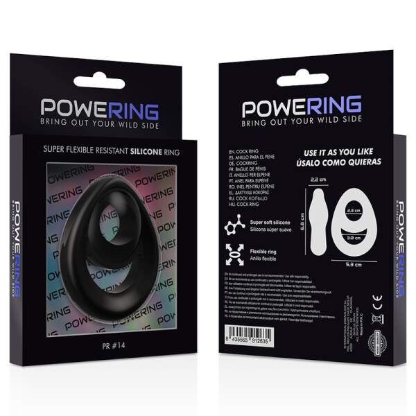 Flexibele Dubbele Cockring Zwart PR14 - Powering - Afbeelding 4