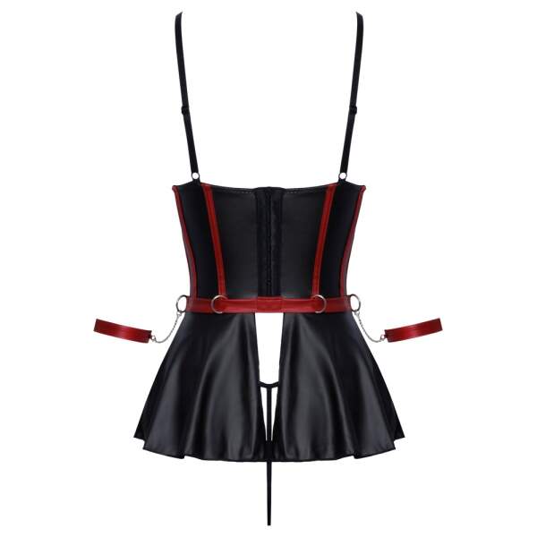 Cottelli Collection - Bondage Corset Jurkje - Halve Cup - Rokje - String - Wetlook - Zwart - Afbeelding 8
