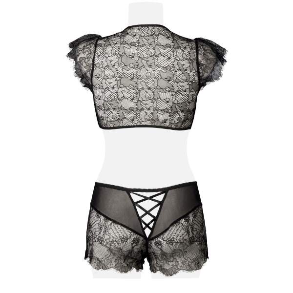 Grey Velvet - Kanten Lingerie Set - Kanten Top - Kanten Short - Zwart - Afbeelding 5