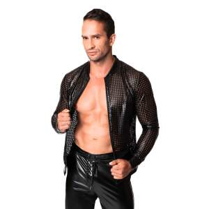 Noir Handmade - H076 - Mayhem - Bomber Jacket - Geperforeerd Wetlook - Zwart