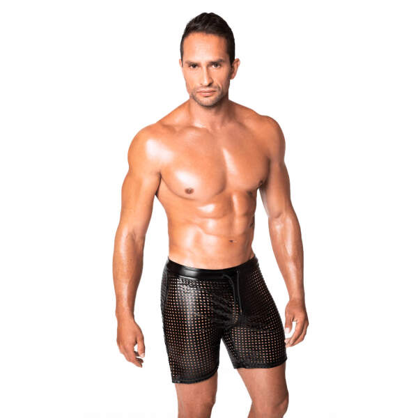 Noir Handmade - H077 - Mayhem - Biker Shorts - Bermuda -  Geperforeerd Wetlook - Zwart - Afbeelding 2
